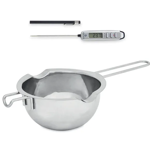 Lot bol bain-marie inox 750 ml et thermomètre digital de cuisine à sonde Mathon