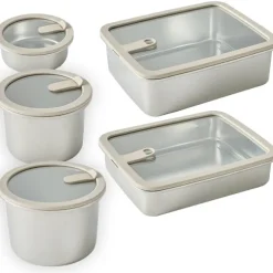 Lot 5 boîtes de conservation en inox avec couvercles en verre 450, 900, 1500, 1700, 2400 ml compatibles micro-ondes Mathon