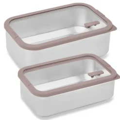 Lot 2 boîtes de conservation rectangulaires en inox avec couvercles en verre 1 L et 1,65 L compatibles micro-ondes Mathon