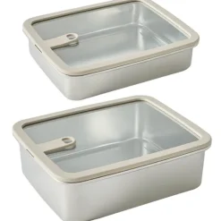 Lot 2 boîtes de conservation rectangulaires en inox avec couvercles en verre 1,7 L et 2,4 L compatibles micro-ondes Mathon
