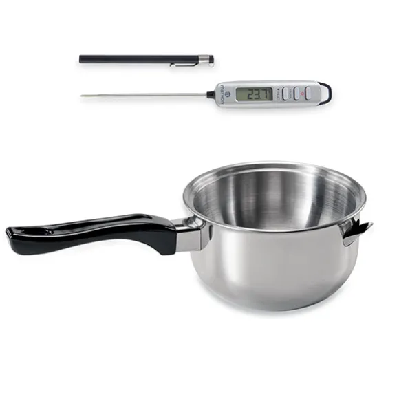 Lot casserole bain-marie inox et thermomètre digital de cuisine à sonde Mathon