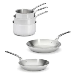 Lot 3 casseroles 16, 18 et 20 cm et 2 poêles 24 et 28 cm tout inox Affinity De Buyer