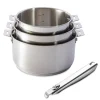 Lot 3 casseroles inox Clips’Inox 16, 18 et 20 cm et manche amovible Mathon