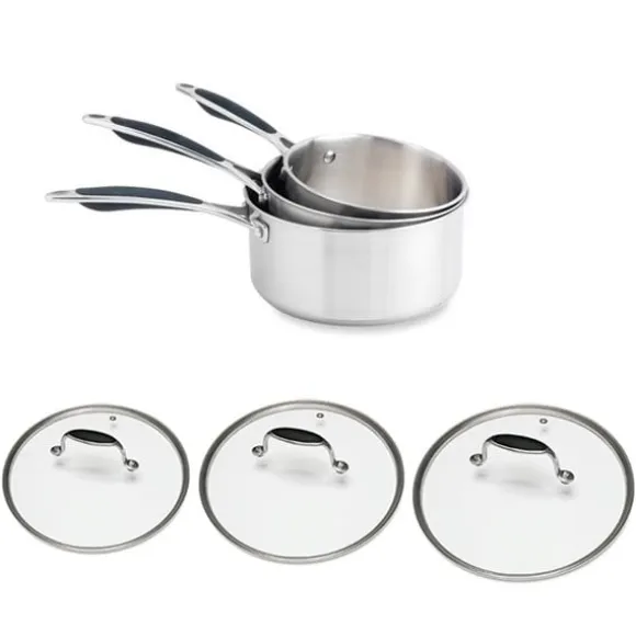 Lot 3 casseroles inox Excell'Inox 16, 18 et 20 cm et 3 couvercles en verre Mathon