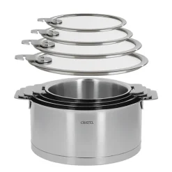 Lot 4 casseroles inox Strate sans manche 14, 16, 18 et 20 cm et 4 couvercles Cristel