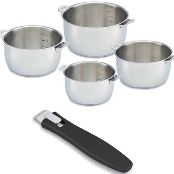 Lot 4 casseroles Select en inox 14, 16, 18 et 20 cm et manche amovible Evolution Clickfix noir Beka
