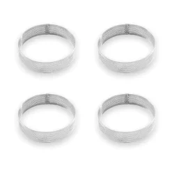 Lot 4 cercles à tarte perforés en inox rond 8 cm Mathon