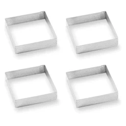 Lot 4 cercles à tarte perforés en inox carré 8 cm Mathon