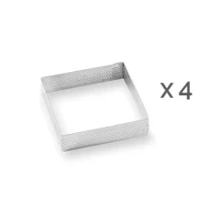 Lot 4 cercles à tarte perforés en inox carré 8 cm Mathon
