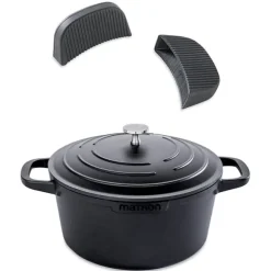 Lot cocotte légère ronde en fonte d'aluminium 24 cm 4,5 L et deux maniques en silicone Mathon