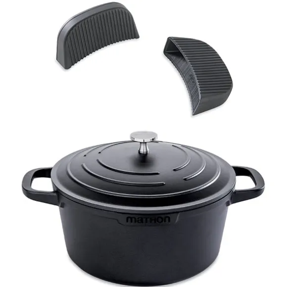 Lot cocotte légère ronde en fonte d'aluminium 24 cm 4,5 L et deux maniques en silicone Mathon