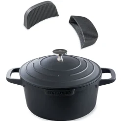 Lot cocotte légère ronde en fonte d'aluminium 20 cm 2,6 L et deux maniques silicone Mathon