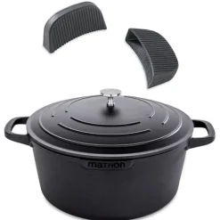 Lot cocotte légère ronde en fonte d'aluminium 28 cm 6,7 L et deux maniques en silicone Mathon