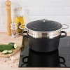Lot cocotte légère ronde fonte aluminium 24 cm 4,5 L et panier vapeur multidiamètre Mathon