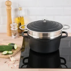 Lot cocotte légère ronde fonte aluminium 24 cm 4,5 L et panier vapeur multidiamètre Mathon