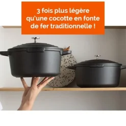 Lot cocotte légère ronde fonte aluminium 24 cm 4,5 L et panier vapeur multidiamètre Mathon