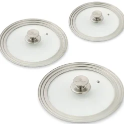 Lot 3 couvercles en verre et inox multidiamètre 16, 18, 20 cm + 24, 26, 28 cm + 28, 30 et 32 cm Mathon