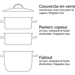 Lot cuiseur vapeur inox 26 cm 2 paniers Mathon