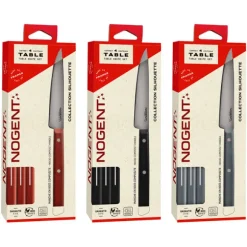 Lot de 3 coffrets de 4 couteaux de table Silhouette rouge vin, bleu-gris et noir Nogent
