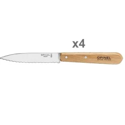 Lot de 4 couteaux office N°113 lames crantées inox 10 cm couleur naturel Opinel