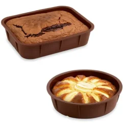 Lot de 2 Flexi' Moules en silicone - 1 rectangle 28 cm et 1 rond 24 cm Mathon