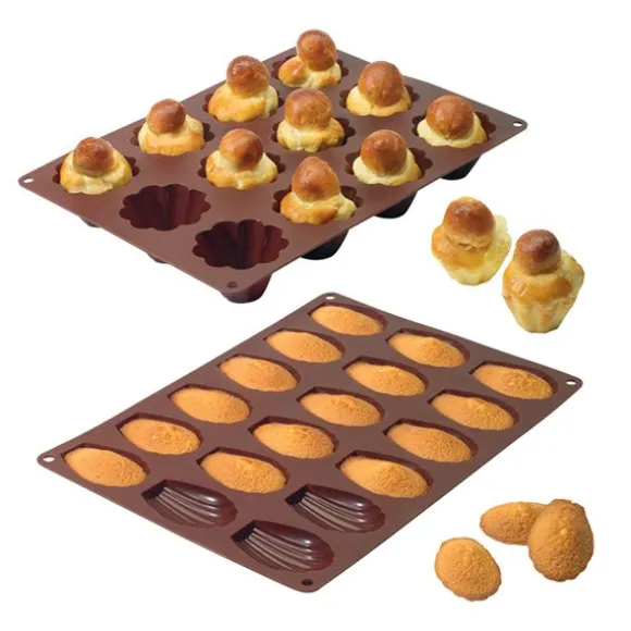 Lot de 2 Flexi'moules : 1 plaque 18 madeleines + 1 plaque 12 briochettes Mathon