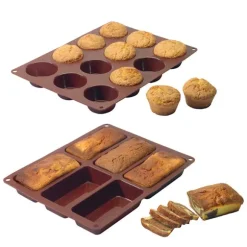 Lot de 2 Flexi'moules : 1 plaque 12 muffins + 1 plaque 6 cakes Mathon