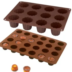 Lot de 2 Flexi'plaques en silicone 12 canelés et 24 mini-canelés Mathon