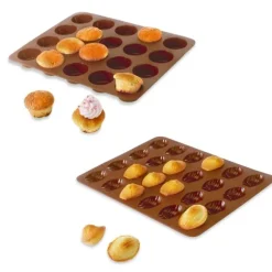 Lot de 2 Flexi'Plaques en silicone - 20 mini-muffins et 24 mini-madeleines Mathon