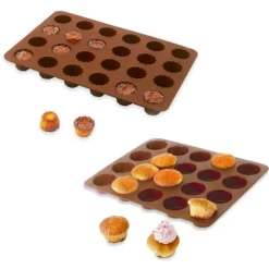 Lot de 2 Flexi'Plaques en silicone - 20 mini-muffins et 24 mini-canelés Mathon
