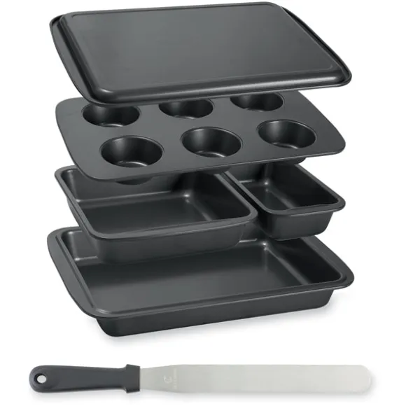 Lot de 5 moules à gâteau empilables en acier antiadhérent et d’un couteau à génoise spatule à glaçage Mathon