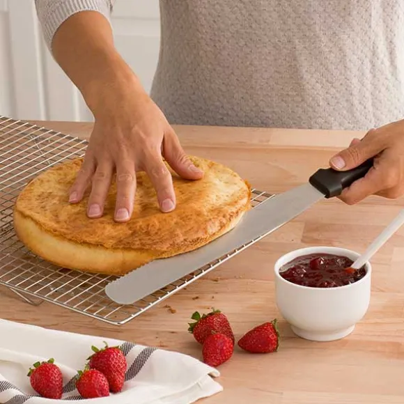 Lot de 5 moules à gâteau empilables en acier antiadhérent et d’un couteau à génoise spatule à glaçage Mathon