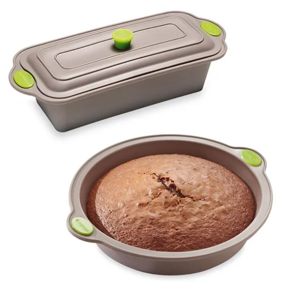 Lot de 2 moules Rigiflex : moule à manqué et moule à terrine avec couvercle Mathon
