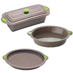 Lot de 3 moules Rigiflex : moule à tarte cannelé, moule terrine et moule à manqué Mathon
