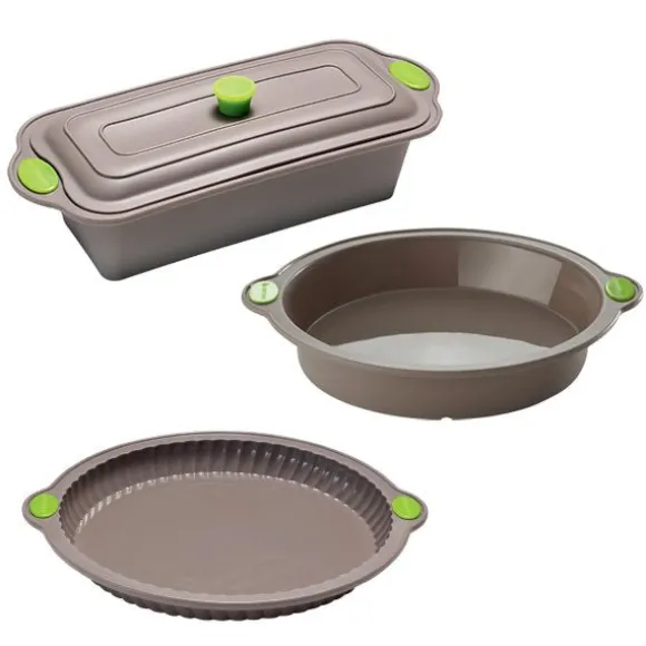 Lot de 3 moules Rigiflex : moule à tarte cannelé, moule terrine et moule à manqué Mathon