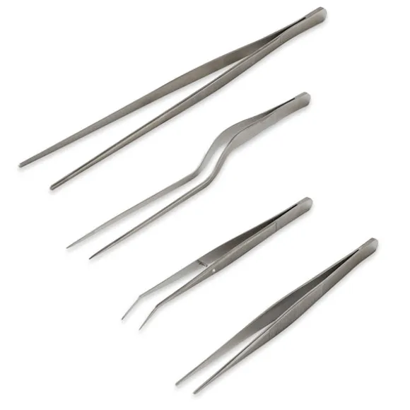 Lot de 4 pinces à dresser de précision et de 3 cercles de présentation avec poussoir en inox Mathon
