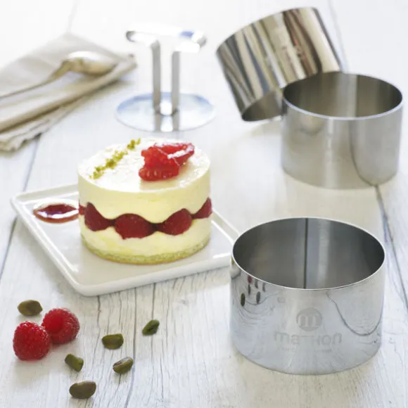 Lot de 4 pinces à dresser de précision et de 3 cercles de présentation avec poussoir en inox Mathon