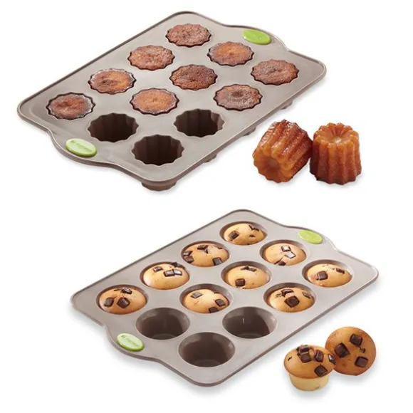 Lot de 2 plaques Rigiflex' : plaque 12 muffins et plaque 12 canelés Mathon