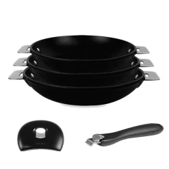 Lot de 3 poêles amovibles Cookway avec anse et poignée 20 24 28 cm Cristel