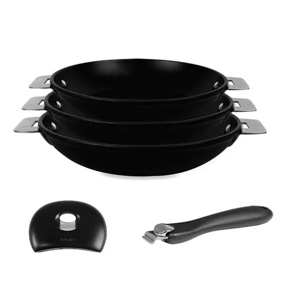 Lot de 3 poêles amovibles Cookway avec anse et poignée 20 24 28 cm Cristel