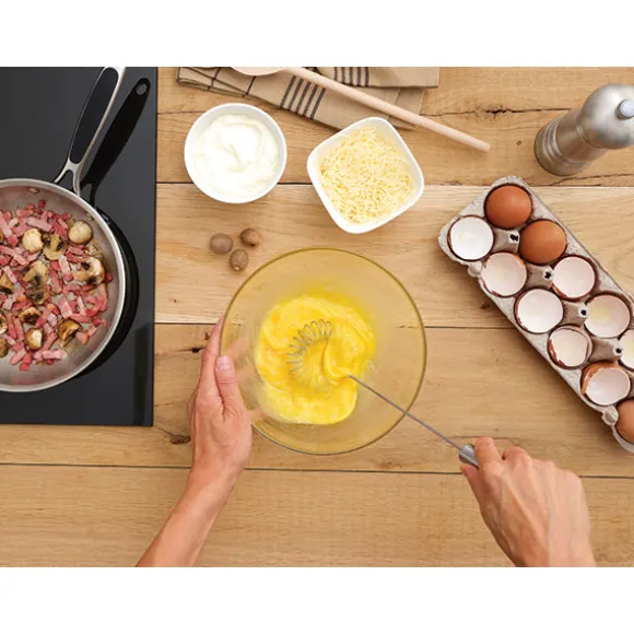 Lot de 4 ustensiles avec louche, cuillère, spatule, écumoire et d’un fouet magique à spirale 30 cm en inox Mathon