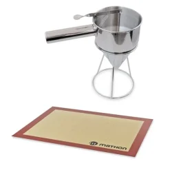 Lot Entonnoir à piston pro en inox et tapis de cuisson Mathon