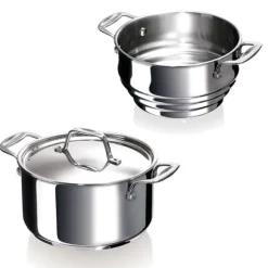 Lot faitout inox Chef 16 cm avec couvercle et multi passoire vapeur Beka