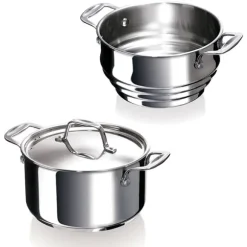 Lot faitout inox Chef 18 cm avec couvercle et multi passoire vapeur Beka