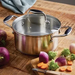 Lot faitout inox Excell’Inox 20 cm et couvercle en verre Mathon