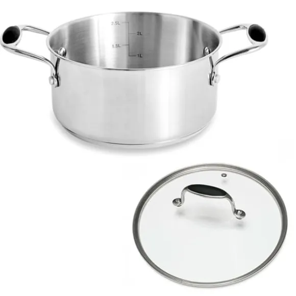 Lot faitout inox Excell’Inox 20 cm et couvercle en verre Mathon