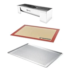 Lot gouttière à bûche démontable en inox avec plaque à pâtisserie et tapis de cuisson Mathon