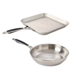 Lot grill carré 26 cm et poêle 24 cm tout inox Excell’Inox Mathon