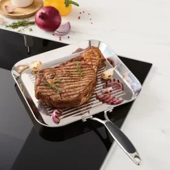 Lot grill carré 26 cm et poêle 24 cm tout inox Excell’Inox Mathon