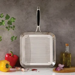 Lot grill carré 26 cm et poêle 24 cm tout inox Excell’Inox Mathon